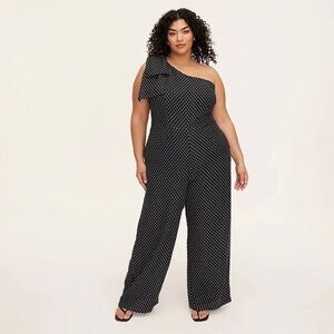 kate spade Black and White Polka Dot One-Shoulder Jumpsuit